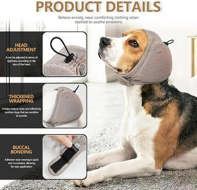 JOHNBOLIN Dog Ear Muffs - No Shake Ear Wrap & Quiet Calming Hoodie, Adjustable Head Snood Cover for Dogs, Noise & Anxiety Relief, Hematoma Protection for Grooming, Drying, Fireworks (Light Brown, M)
