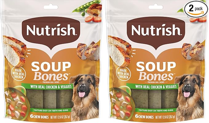 Nutrish Soup Bones Premium Dog Chews with Real Chicken and Veggies,6 Chews (Rachael Ray),(Pack of 2)