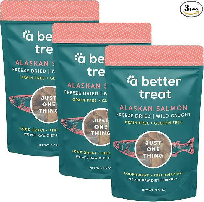 A Better Treat New Freeze Dried Salmon Dog Treats, Wild Caught, Single Ingredient | Natural High Value | Gluten Free, Grain Free, High Protein, Diabetic Friendly | Natural Fish Oil | Made in The USA