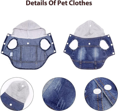 SILD Pet Clothes Dog Jeans Jacket Cool Blue Denim Coat Small Medium Dogs Lapel Vests Classic Hoodies Puppy Blue Vintage Washed Clothes (Grey,XXL)