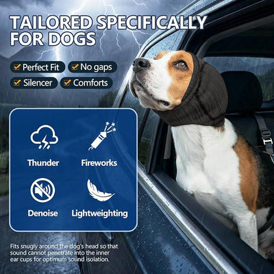 Dog Ear Muffs for Anxiety Relief & Noise Cancelling, Calming Hoodie for Grooming, Bathing, Thunder, & Fireworks,Grey L