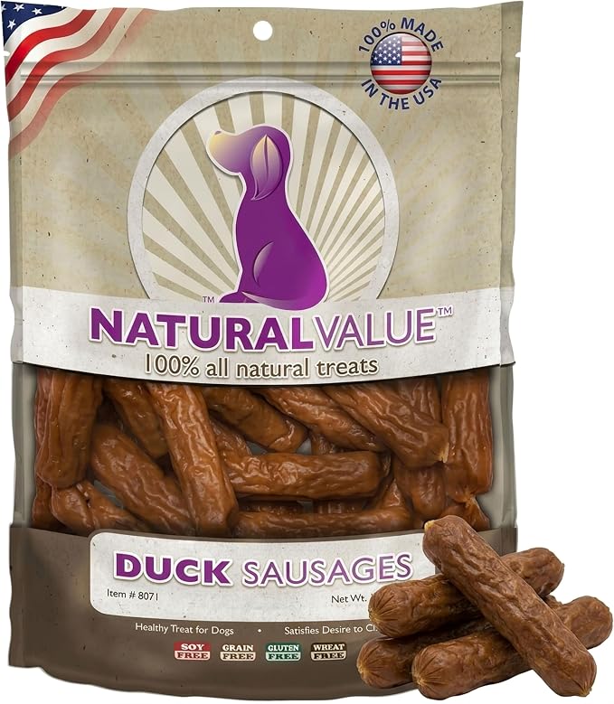 Loving Pets Natural Value Duck Sausages - Soft Jerky Dog Treats for Large & Small Breeds - Healthy Gluten, Wheat, Soy & Grain Free Pet Treats for Dogs