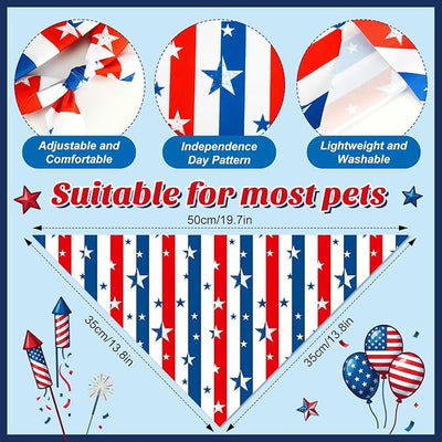 Weewooday 50 Pcs 4th of July Dog Bandanas Bulk for Patriotic 250th Anniversary, Red White Blue Striped Star Triangle Scarf for USA Memorial Small Medium Large(Striped Star, 19.7 x 13.8 x 13.8 Inch)