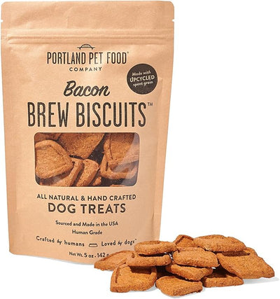 Portland Pet Food Company Bacon Brew Biscuits – Crunchy Limited Ingredient Dog Treats Made with Upcycled Spent Grain, Protein & Fiber Rich Training Treats for Dogs, USA Made, 1 Pack (5 oz Bag)