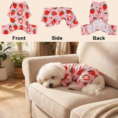 Dog Pajamas Spring Summer Dog Clothes for Small Medium Dogs Strawberry Print Girl Boy Cute Soft Puppy Pjs Clothes Doggie Onesies Cat Pet Jammies Outfit(Strawberry,XL)
