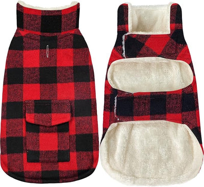 Malier Dog Winter Coat, Classic Plaid Fleece Dog Cold Weather Coats Dog Jacket with Pocket, Windprood Warm Dog Coat Vest Winter Pet Clothes Apparel for Small Medium Large Dogs (Red, XXX-Large)