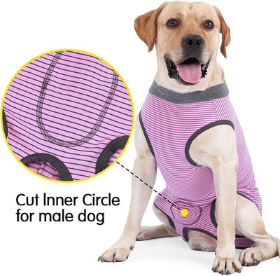 Dotoner Dog Recovery Suit Abdominal Wound Puppy Surgical Clothes Post-Operative Vest Pet After Surgery Wear Substitute E-Collar & Cone(L,Pink)