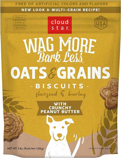 Cloud Star Wag More Bark Less - Dog Treats - Crunchy Biscuits - Oats & Grains Peanut Butter - 3 lb Pouch