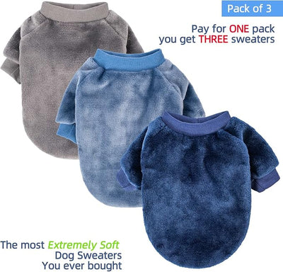 FabriCastle Small Dog Sweater, 3-Pack Dog & Cat Clothes, Soft and Warm Pet Jackets for Small Dogs Boy & Girl, Winter Pet Apparel Costumes, Puppy Outfits (Grey,Blue,Dark Blue, X-Large)