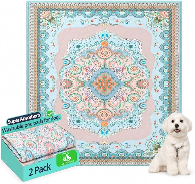 Washable Pee Pads for Dogs, 18"x24" 2 Pack Reusable Puppy Pads Pet Training Pads, Super Absorbent, 100% Waterproof Dog Pee Pads, Whelping, Housebreaking, Incontinence, for Playpen