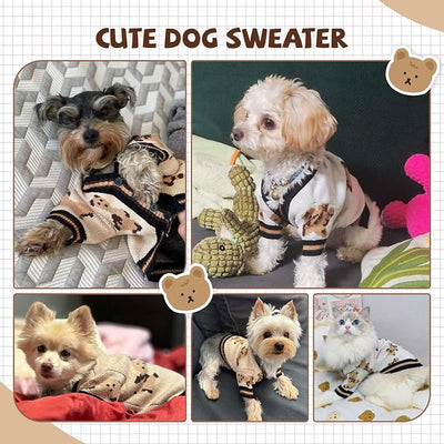 Small Dog Sweaters Cute Bear Knitted Dog Cardigans Clothes for Small Medium Dogs Soft Pet Puppy Cat Knitting Outfits Fall Winter Warm Boy Girl Dogs Knitwear Coat Apparel(Beige, Large)