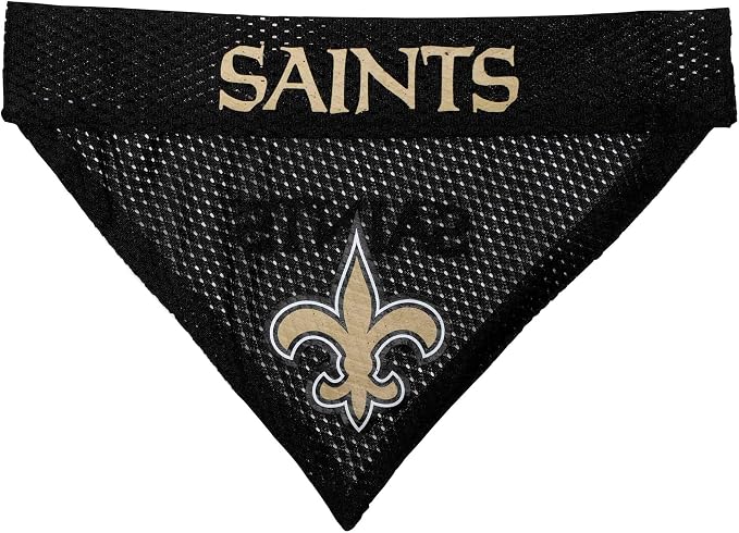 Pets First NFL DOG BANDANA - NEW ORLEANS SAINTS REVERSIBLE PET BANDANA. 2 Sided Sports Bandana with a PREMIUM Embroidery TEAM LOGO, Large/X-Large. - 2 Sizes & 32 NFL Teams available