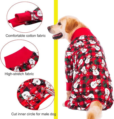Dog Recovery Suit After Surgery Female Male, Medium Large Dog Neuter Shirt Cone Alternatives Prevent Licking Surgical Onesies (Xmas Snowman, 2XL)