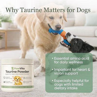 Pawvita Taurine Powder, 99.9% Pure Taurine Powder for Dogs, Supports Heart Health, Vision, Skin & Coat, Boosts Energy & Daily Wellness, Easy to Mix in Food, with Dosing Spoon, 200 Grams/ 7.05 oz