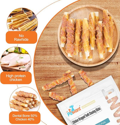 Chicken Wrapped Dental Chew Bones, Long Lasting Dog Treats for Plaque Control and Fresh Breath, Puppy Teething Relief, 8 Ounces