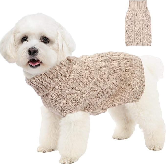 Dog Sweaters for Small Dogs Cute Winter Chihuahua Clothes Pullover Puppy Sweater Girl Boy Warm Knit Dog Clothes Turtleneck Pet Sweater Solid Color Cat Outfit(Beige, X-Small)