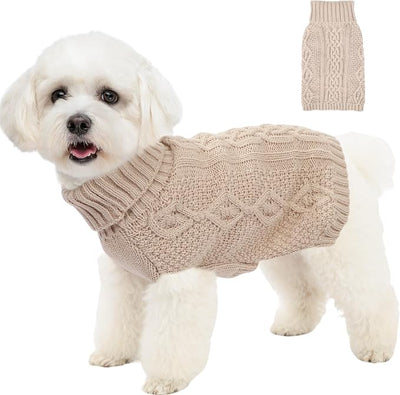 Dog Sweaters for Small Dogs Cute Winter Chihuahua Clothes Pullover Puppy Sweater Girl Boy Warm Knit Dog Clothes Turtleneck Pet Sweater Solid Color Cat Outfit(Beige, X-Small)