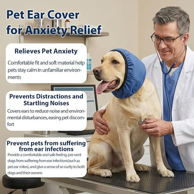 Adhiper Waterproof Dog Ear Muffs & No Shake Ear Wraps for Swim, Bath, Drying, Grooming, Dog Ear-Covers for Sound Noise Protection & Anxiety Relief - Head Circle 15.8-21.7in (Blue/L)