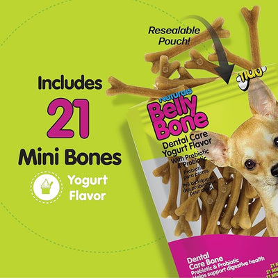 Fido Belly Bones for Dogs, Mini - 21 Count, Pack of 3 - Yogurt-Flavor Dental Treats for Small Dogs - Plaque & Tartar Control for Fresh Breath - Digestive Support - Made in USA (63 Total)