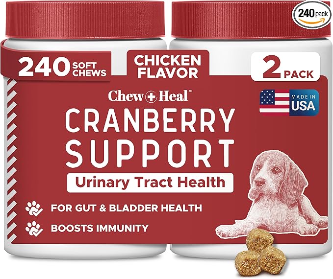 Dog UTI Treatment Cranberry Supplement for Dogs, 240 Soft Chews - Natural Urinary Tract Infection Support and Healthy Bladder Control – Made with Echinacea and Vitamin C (2 Packs of 120)
