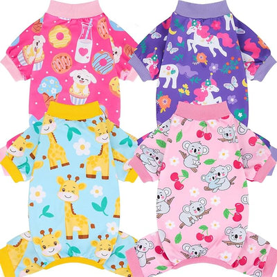 XPUDAC 4 Pieces Dog Pajamas for Small Medium Sized Dogs Stretchable Dog Pjs Soft Puppy Clothes Boy Girl Cats Pet Outfits, L