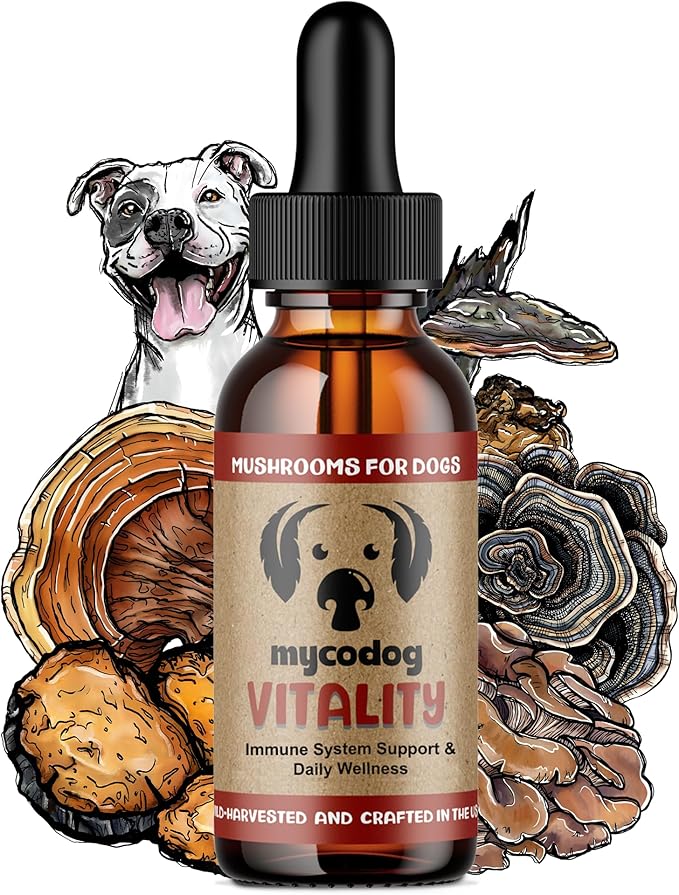 MycoDog Vitality - 20-in-1 Turkey Tail Mushroom for Dogs - Mushroom & Adaptogen Supplement for Senior Dogs - Supporting Immune Health & Daily Wellness - with Reishi, Chaga