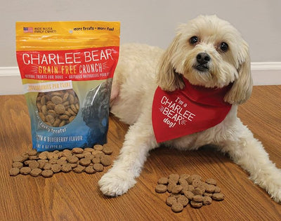 Charlee Bear Crunch Grain Free Dog Treats, Bacon and Blueberry, 8 Ounce Resealable Bag, Low Calorie Training Treats for Dogs, Limited Ingredient, Healthy, Crunchy Dog Snacks, Made in USA (Pack of 2)