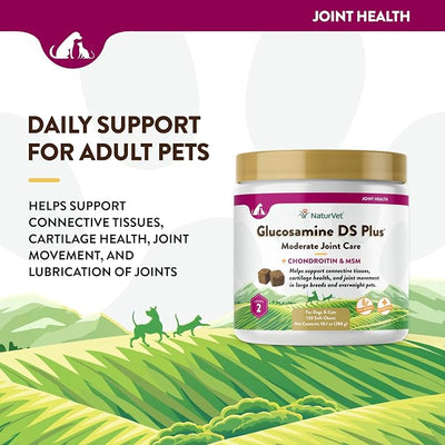 NaturVet – Glucosamine DS Plus - Level 2 Moderate Care – Supports Healthy Hip & Joint Function – Enhanced with Glucosamine, MSM & Chondroitin – for Dogs & Cats–120 Soft Chews