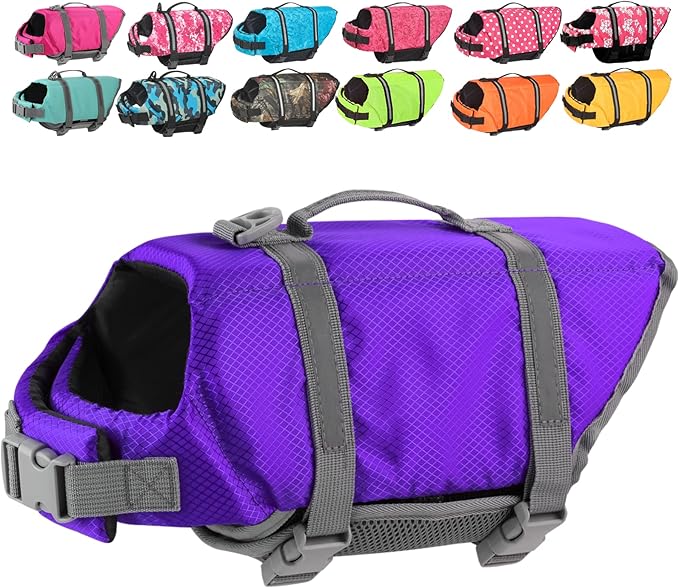 Doglay Dog Life Jacket with Rescue Handle, Dog Life Vest for Swimming Boating, Adjustable Reflective Puppy Swim Vest with Superior Buoyancy for Small Medium Large Dogs