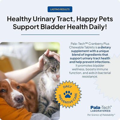 Cat & Dog UTI Treatment - Cranberry Supplement for Dogs&Cats 60 Chewable Tablets for Urinary Tract Infection & Bladder Stone Prevention, Canine Incontinence Support Made in USA