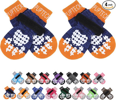 PUPTECK Anti-Slip Dog Socks with Double Sides Grips for Small Medium Large Dogs Hardwood Floors Prevents Licking, Dog Shoes for Hot Pavement Traction Control for Senior Dogs, Dark Blue, L