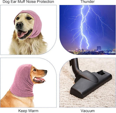 Rbenxia Dog Ear Muffs - Noise Protection & Warm Winter Ear Scarf (Pink, Small)