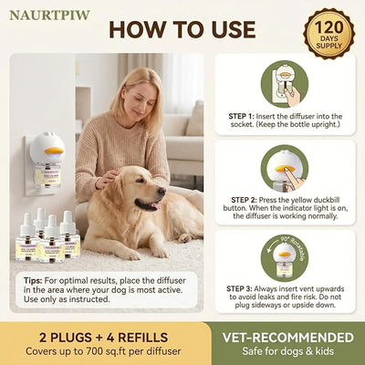 Dog Calming Diffuser 6 Pack (2 Plug in + 4 Refills), 120 Days Supply, Dog Pheromone Diffuser for Anxiety Relief, Destructive Behavior, Pee Accidents, Separation Anxiety, Aggression, Barking & Chewing