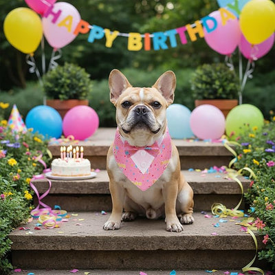 ADOGGYGO Birthday Girl Dog Tuxedo Bandana, Pink Collar with Bow Tie, Adjustable Formal Birthday Costume for Medium Dogs (M)