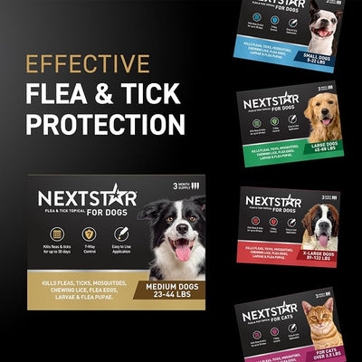 NEXTSTAR Flea and Tick Prevention for Dogs, Repellent, and Control, Fast Acting Waterproof Topical Drops. Medium Dog Tick & Flea Repellent, 3 Month Dose