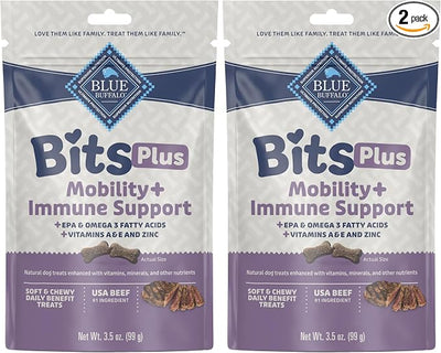 Blue Buffalo Blue Bits Plus Mobility and Immune Support Soft Dog Treats, Beef, 3.5-oz. Bag (Pack of 2)