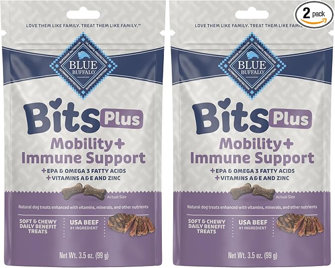 Blue Buffalo Blue Bits Plus Mobility and Immune Support Soft Dog Treats, Beef, 3.5-oz. Bag (Pack of 2)