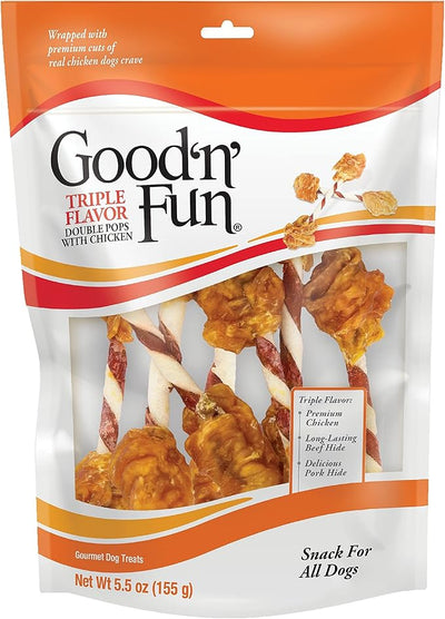 GOOD 'N' FUN Triple Flavor Double Pops with Chicken 5.5 Ounces, Gourmet Dog Snacks (3 Pack)