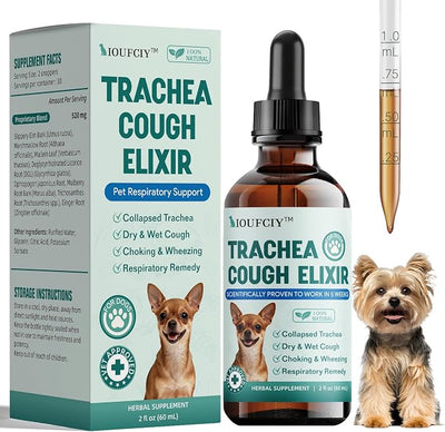 Collapsed Trachea Treatment for Dogs, Trachea Cough Elixir, Dog Cough Suppressant – Relieves Throat Irritation, Hoarseness, Gagging, Wheezing – 100% Natural Respiratory Support for Smooth Breathing