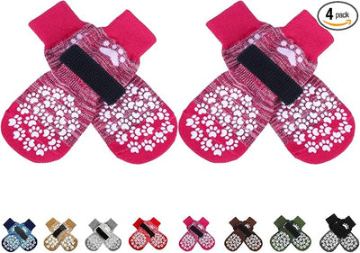 EXPAWLORER Anti Slip Dog Socks to Prevent Licking Paws, Dog Shoes for Hot Pavement, Dog Booties for Small Medium Large Senior Dogs, Traction Control Boots & Paw Protectors for Hardwood Floors Rose