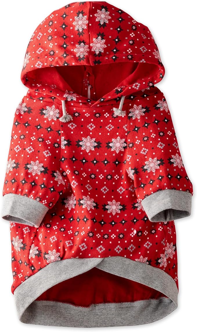 Pet Passion Rocky – The Original Lightweight Hooded Tee 100% Organic Cotton Dog Hoodie Pet Coat Sweater for All Sized Dogs, Red Fair Isle, Small (10-25 lbs)