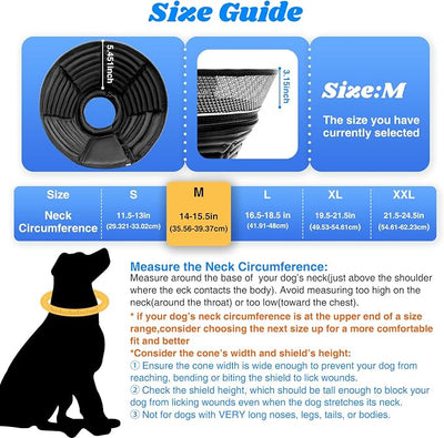 Inflatable Dog Cone Collar,Soft Adjustable Elizabethan Pet Recovery Collar | 2-in-1 Detachable Anti-Licking Shield E-Collar For Large Medium Dogs,Furniture-Friendly Post Surgery Recovery Cone(M)