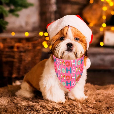 PTDECOR Christmas Dog Bandana, Reversible Holiday Xmas Pet Scarf, Multi Size, Pink Blue Christmas Bandanas for Small Dogs Pets (Pink&Blue, Small)