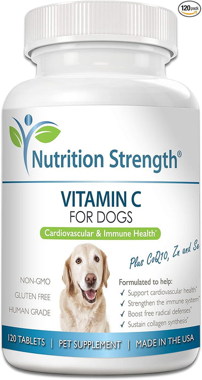 Vitamin C for Dogs to Support Cardiovascular Health, Help Strengthen the Immune System, Boost Free Radical Defenses and Sustain Collagen Synthesis, 120 Chewable Tablets