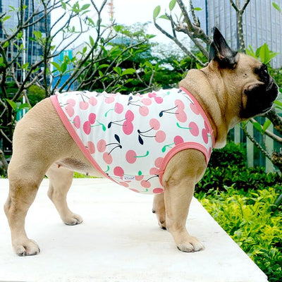 iChoue 100% Breathable Cotton Pug Halloween Cartoon T Shirts Cute Clothes for Dogs Vest Tank Tops Puppy French Bulldog Frenchie English Boston Terrier Cherry - Small