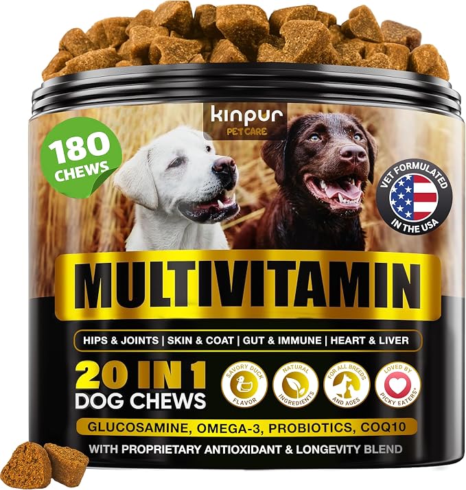20-in-1 Dog Multivitamin Chews – Dog Supplement for Immunity, Digestion, Joint, Vision, Brain & Heart Support – Multivitamin Soft Chews for Dogs with MSM & Glucosamine, 180 Bites