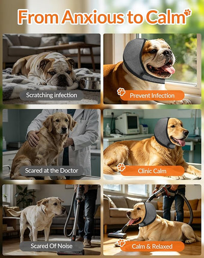 Dog Ear Muffs Noise Protection Firework Thunder, Elastic Dog Ear Wrap with Sound-Blocking Rubber Pads for Noise Cancelling Anxiety Relief, Calming Hood Dog Ear Cover for Grooming Bathing & Swimming, M | Exchanges for Ill-fitting Sizes Available