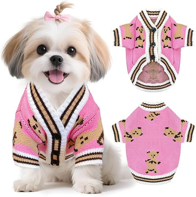 Small Dog Sweaters Cute Bear Knitted Dog Cardigans Clothes for Small Medium Dogs Soft Pet Puppy Cat Knitting Outfits Fall Winter Warm Boy Girl Dogs Knitwear Coat Apparel(Pink, Large)