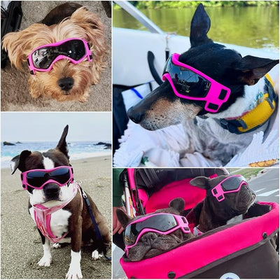 Enjoying Dog Sunglasses Medium Breed, Dog Goggles UV Protection, Cycling Eye Protection for Medium-Small Dogs, Outdoors Breathable Windproof Dustproof Anti-Fog, Adjustable Straps, Cool Pink