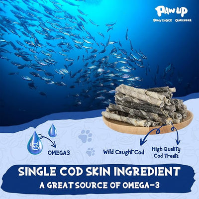 PAWUP Cod Skin Dog Treats Natural High Omega 3 Dog Snacks, Single Ingredient Cod Skin Chews for Small Dogs w/Taurine